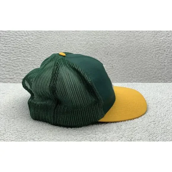 VTG Twins Oakland Athletics Trucker Hat Mens Snapback Green Yellow A's Logo MLB - Picture 5 of 8